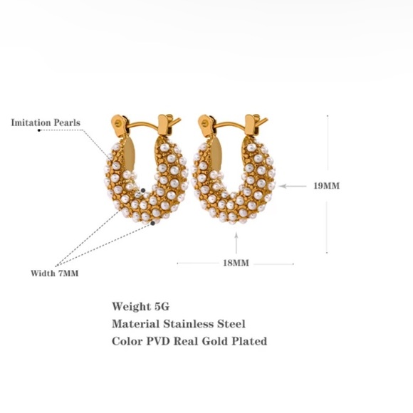 💛Gold plated small pearls hoop - Picture 3 of 5